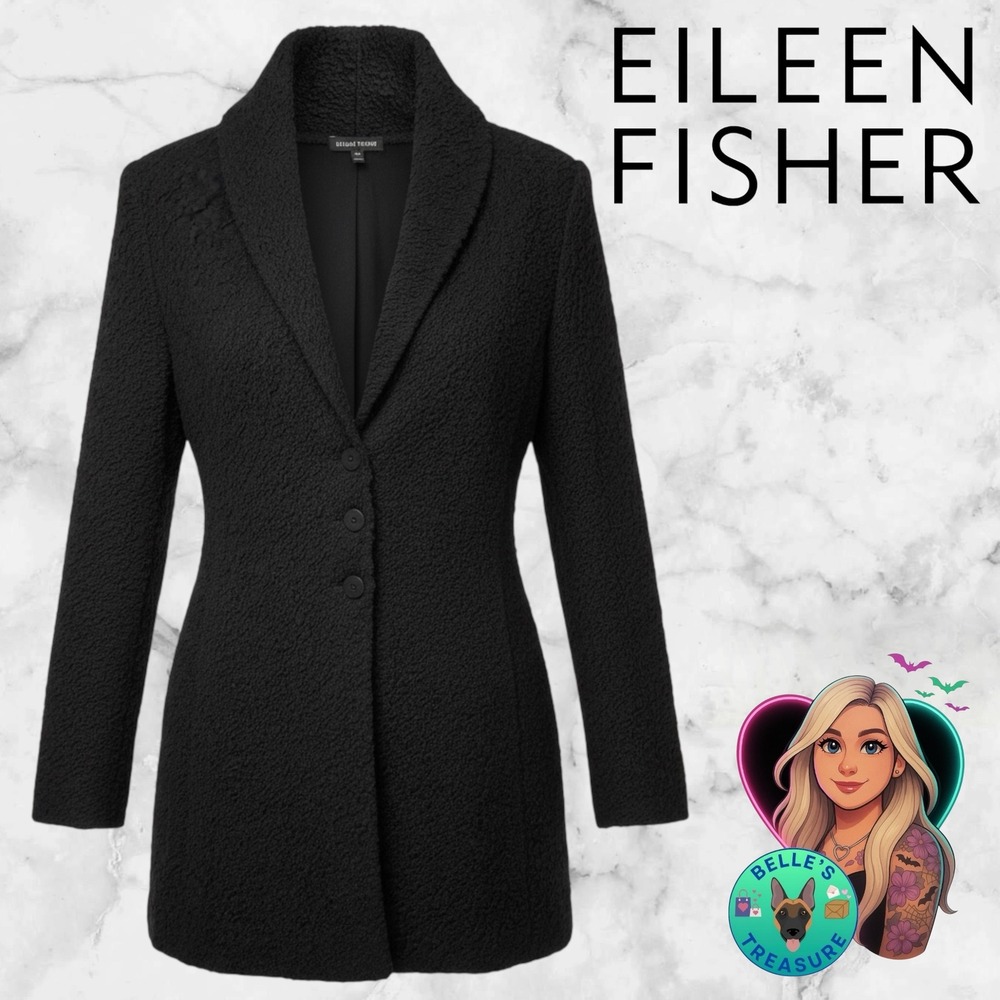 Eileen‎ Fisher Womens Large Textured Boucle Shawl Collar Jacket Stretch Cardigan